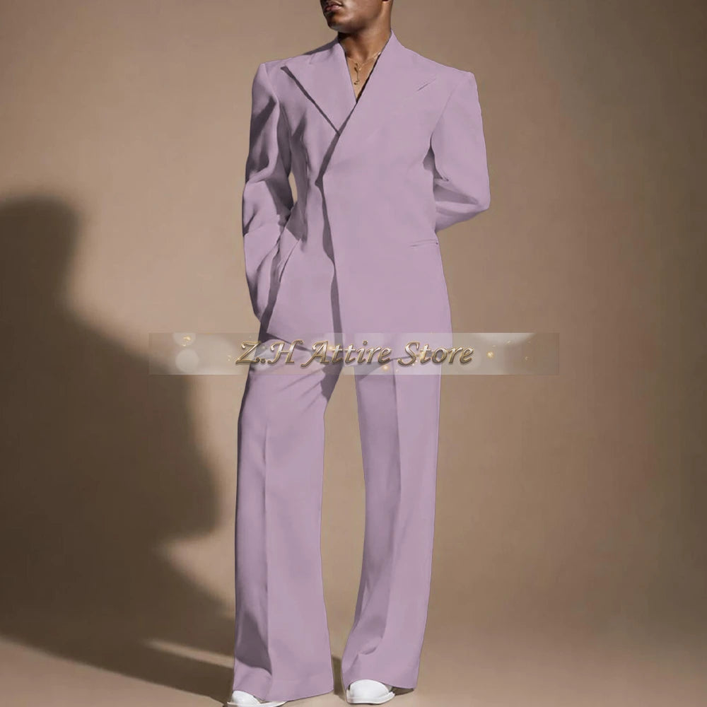 White Wedding Suit for Men 2-piece Set Double Breasted Jacket Wide Leg Pants Custom Slim Fit Prom Party Male Tuxedo