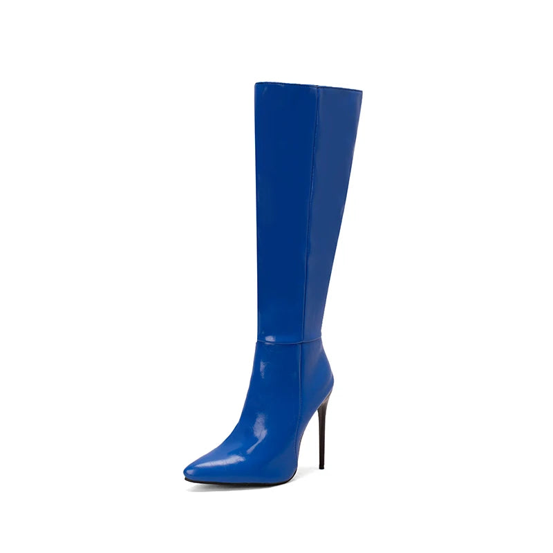 Women Knee High Boot Sexy Pointed Tip High Heeled Boots for Woman Luxury Patent Leather Stretch Boots Designer Shoes Botas Mujer