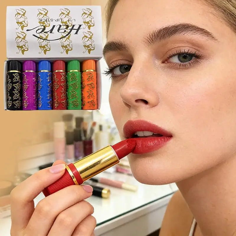 6Pcs/Set Waterproof Lipstick Sexy Lip Stick Matte Velvet Lipstick Color Mood Changing Long Lasting Moisturizing Lipstick Makeup