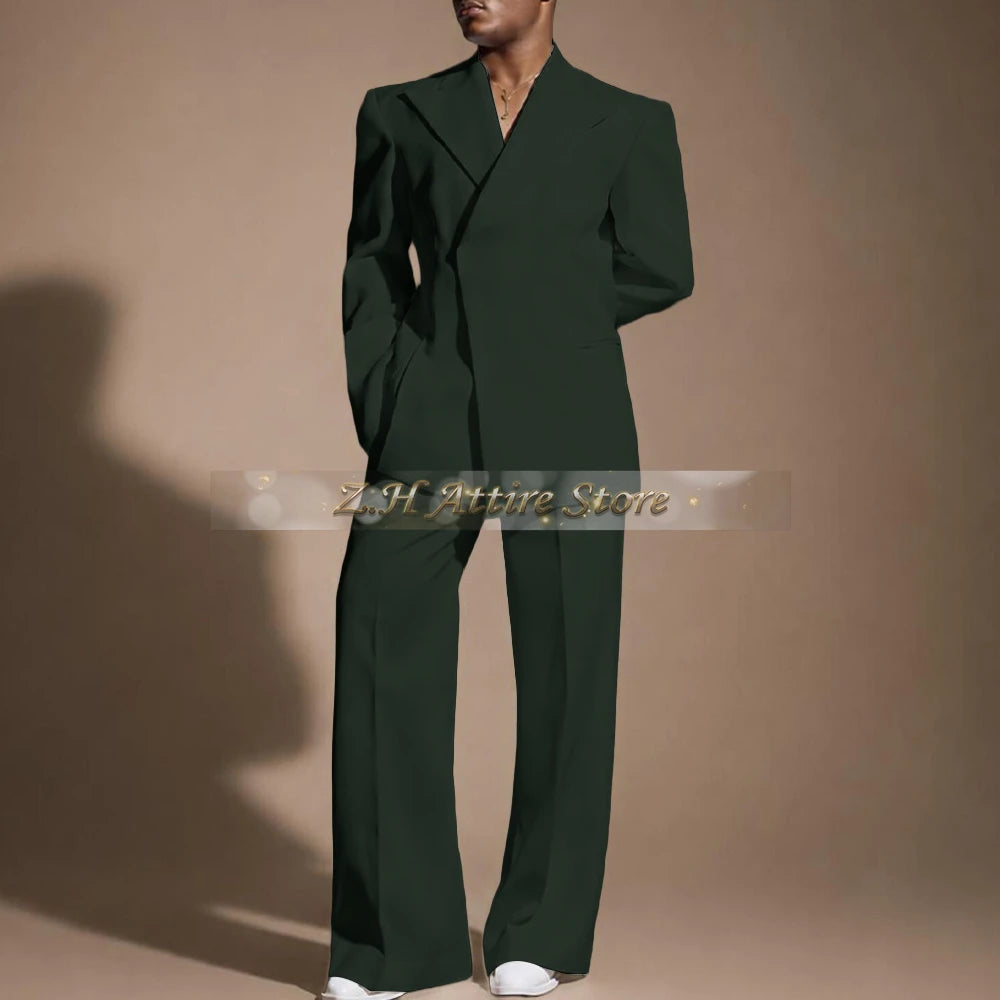 White Wedding Suit for Men 2-piece Set Double Breasted Jacket Wide Leg Pants Custom Slim Fit Prom Party Male Tuxedo