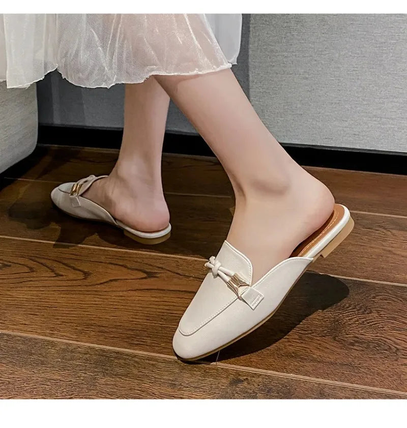 Womens Shoes Fashion Baotou Half Slippers Elegant Women Mules Slippers Comfortable Walking Flat Slippers for Women Zapatos Mujer