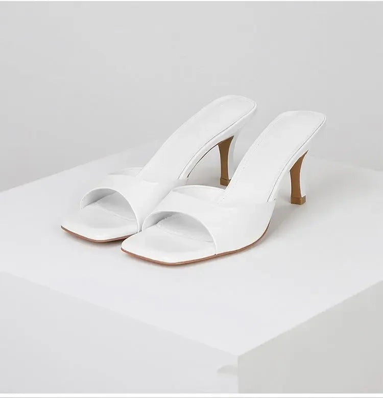 Summer New Slippers Women  Trend Sexy Large Size Square Toe Thin Heels Shoes Ladies Casual Slippers Heel zapatos