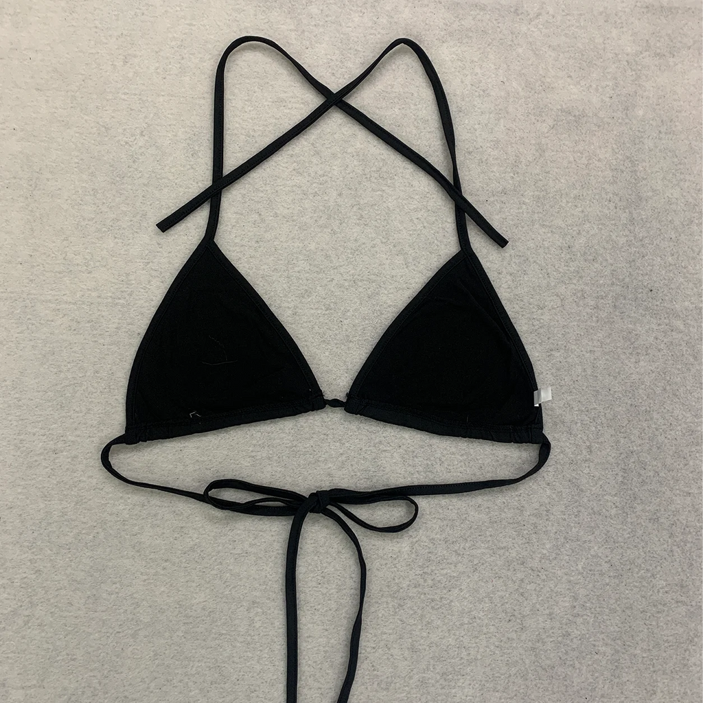 Women Black Studded Cross Bikini Tops Triangle Halter Tie Back Swim Bra Goth Punk Y2K Beach Swimwear Sexy Summer 2026 New S/M/L