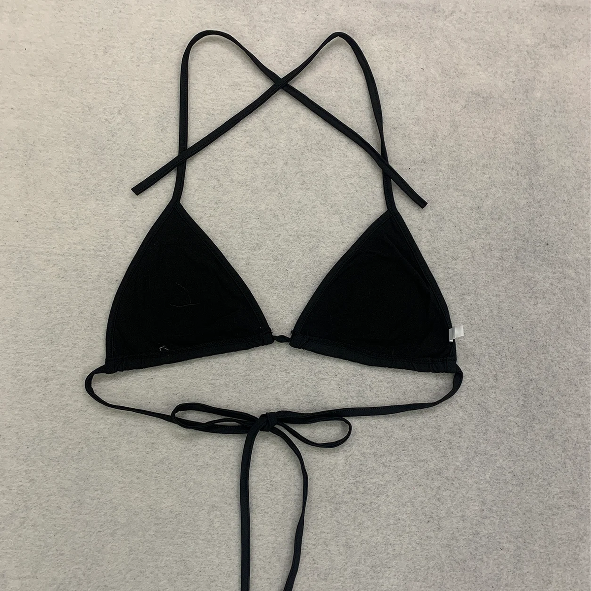 Women Black Studded Cross Bikini Tops Triangle Halter Tie Back Swim Bra Goth Punk Y2K Beach Swimwear Sexy Summer 2026 New S/M/L