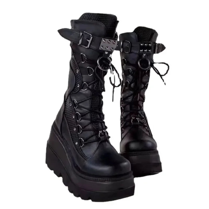 Women High Boots Cosplay Mid-calf Boots High Platform Wedges Boots 2024 Summer Autumn New Designer Gothic Shoes for Women Botas
