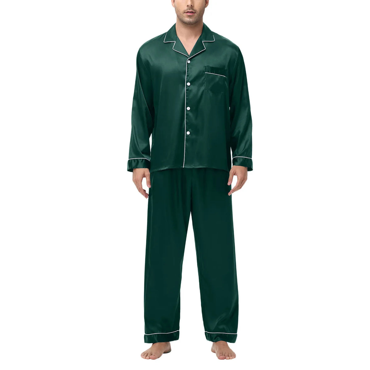 Men Pajamas Set Silk Satin Sleepwear for Man Shirt Long Sleeve Pijama Male Fashion Soft Loungewear S-2XL Size Spring Nightwear