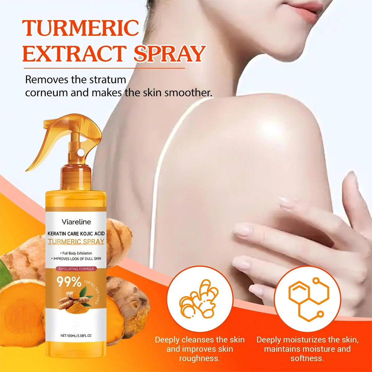 Keratin Care Kojic Acid Turmeric Spray Brightens Uneven Skin Tone Improves Dullness Full Body Use Skin Spray Smooth Skin