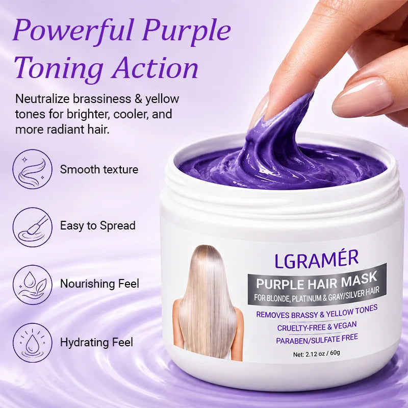 Purple Hair Mask for Blonde Silver Platinum Gray Hair Nourishes,Smooths & Adds Shine Eliminate Brassy Yellow Tones Damaged Hair