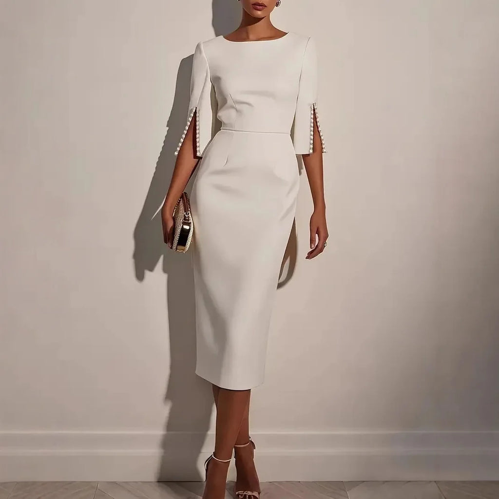 2025 Dress for Women Fashion Comfortable Office Solid Color Commuter Bead Slim and Elegant Evening Party Dress