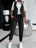 Women's Fashion Striped Printed Vest Trousers 2-Piece Set Spring Summer New Casual Sleeveless Vest Pocket Work Pants Female Set