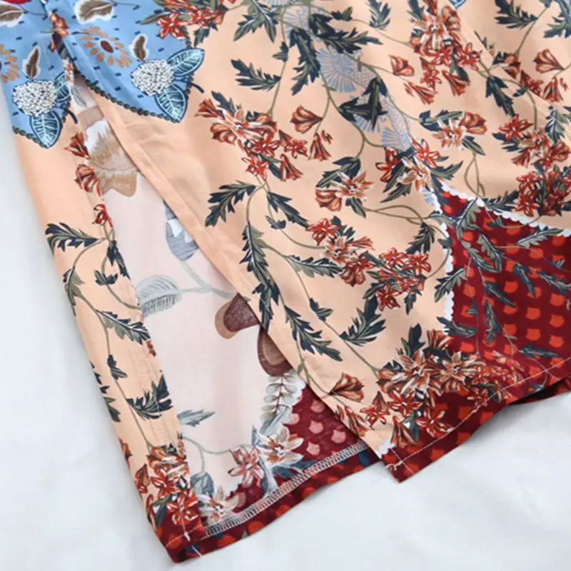 Women's Beach Swimsuit Cover Up Bohemian Floral Print Long Sleeve Cape Drawstring Front Slit Robe Perfect For Beach Vacation