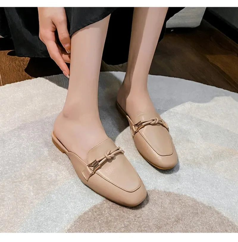 Womens Shoes Fashion Baotou Half Slippers Elegant Women Mules Slippers Comfortable Walking Flat Slippers for Women Zapatos Mujer