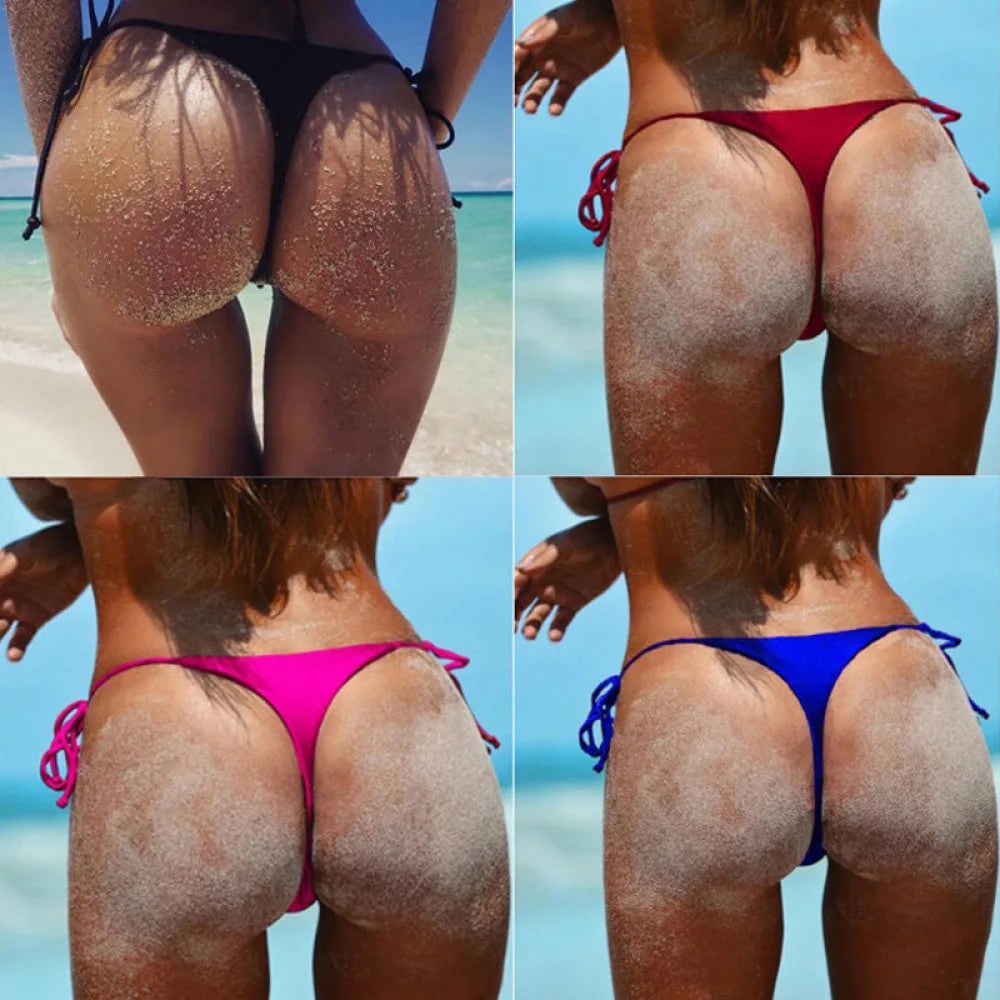 Ladies Sexy Thong Bikini Bottoms Tie Side Swimwear Low Waist Briefs Comfortable Summer Bathing Suit For Beach Swimming