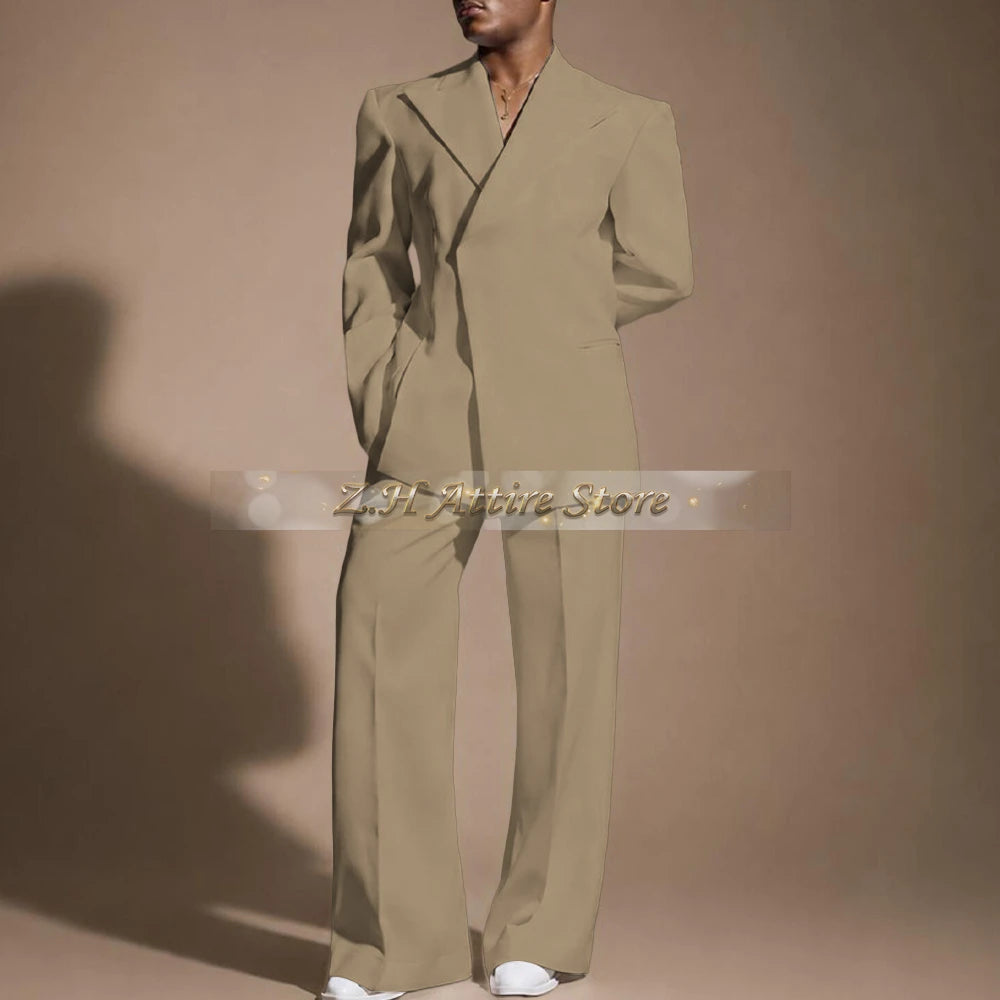 White Wedding Suit for Men 2-piece Set Double Breasted Jacket Wide Leg Pants Custom Slim Fit Prom Party Male Tuxedo