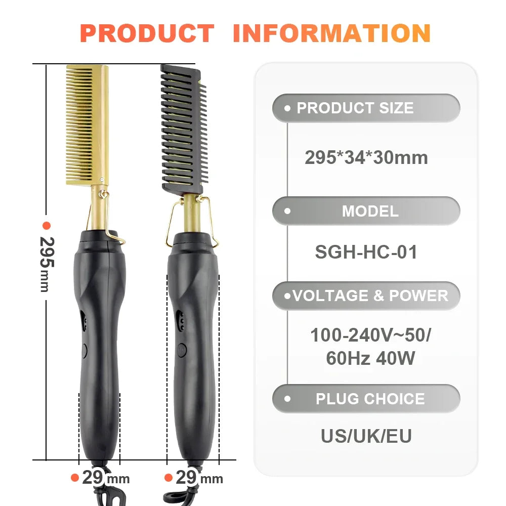 Multifunctional Electric Hot Comb Hair Straightening Brush, Portable Travel Hair Curling Straightening Tool, Plug-in Fast Heat S