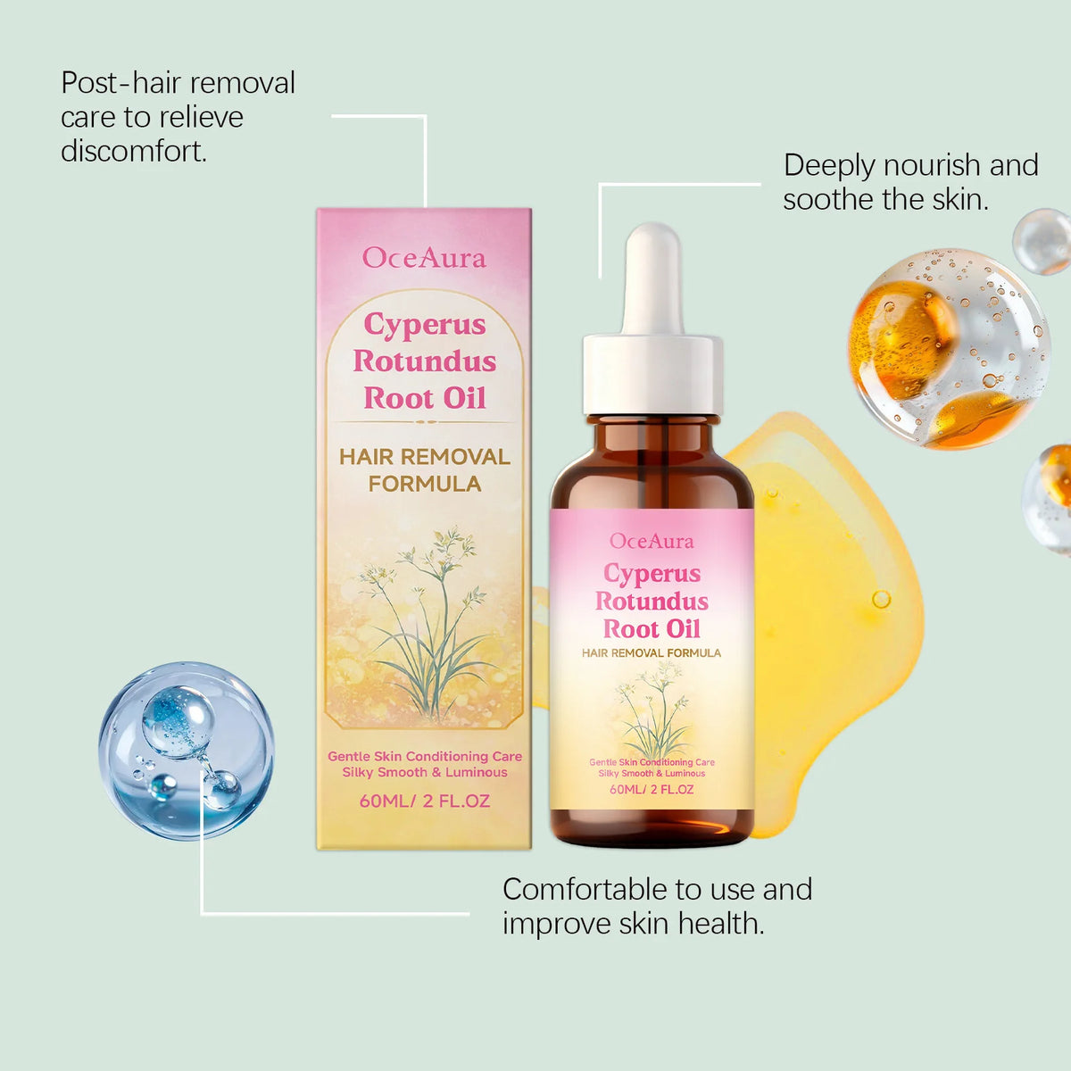 Cyperus Rotundus Root Hair Removal Oil Relieve Redness Smoothing Soothing Moisturizing Hair Growth Inhibitor Body Depilatory Oil