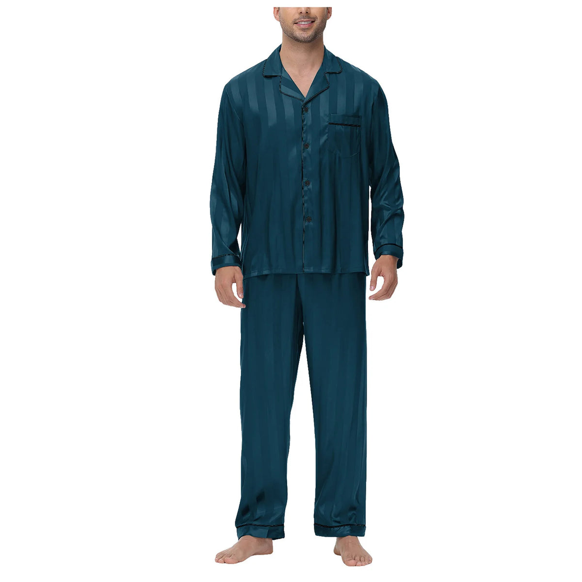 Men Pajamas Set Silk Satin Sleepwear for Man Shirt Long Sleeve Pijama Male Fashion Soft Loungewear S-2XL Size Spring Nightwear