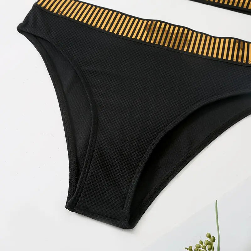 Sexy Bandeau High Waist Bikini 2025 Women Triangle Swimsuit Stitch Detail Swimwear Padded Bathing Suit Female Solid Beachwear