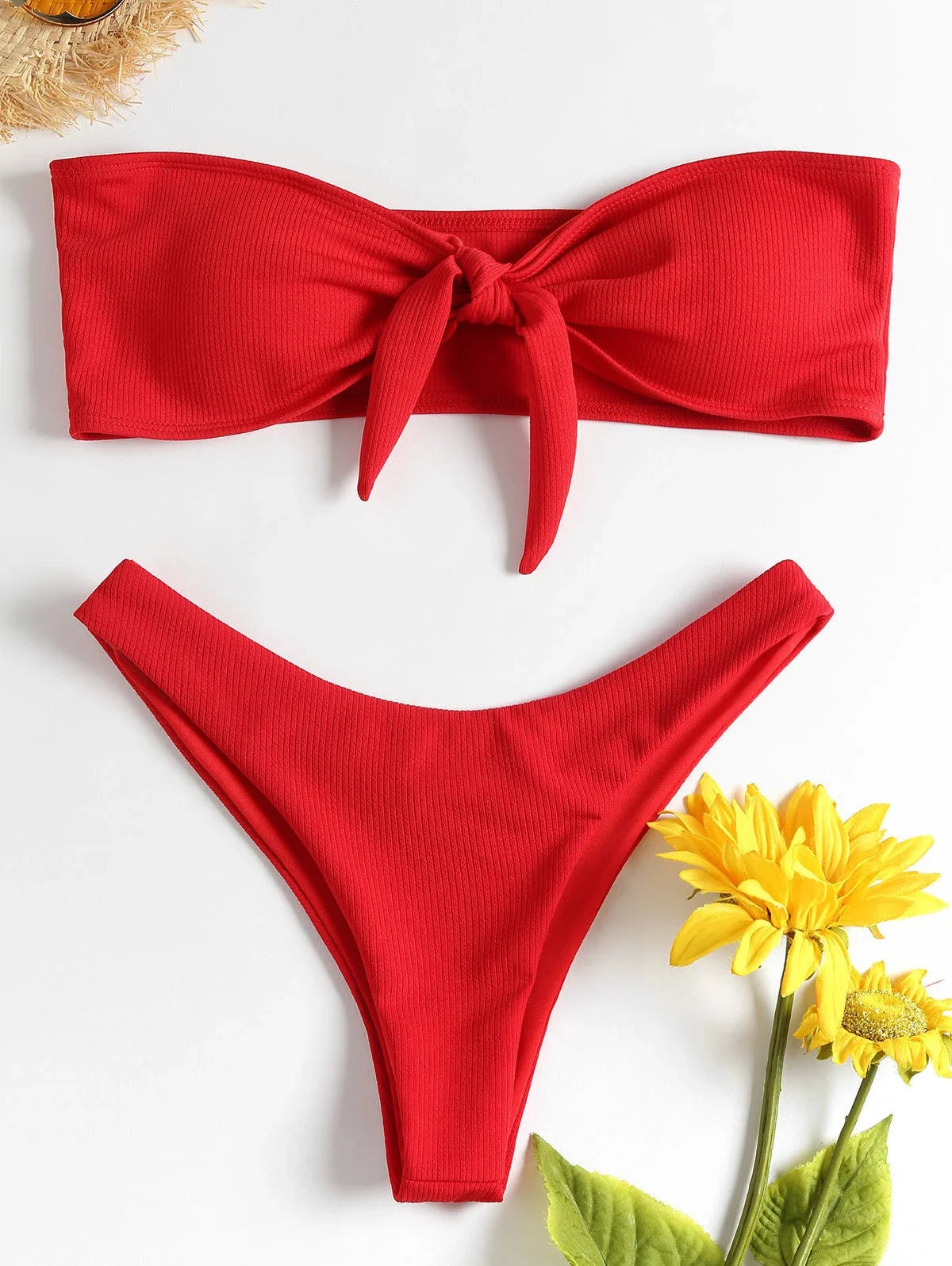Sexy Tube Top Bow Split Women's Bikini Swimsuit Swim Trunks Swimming Suit for Girl Biquini Traje De Bano Pants Bikini Badeanzug