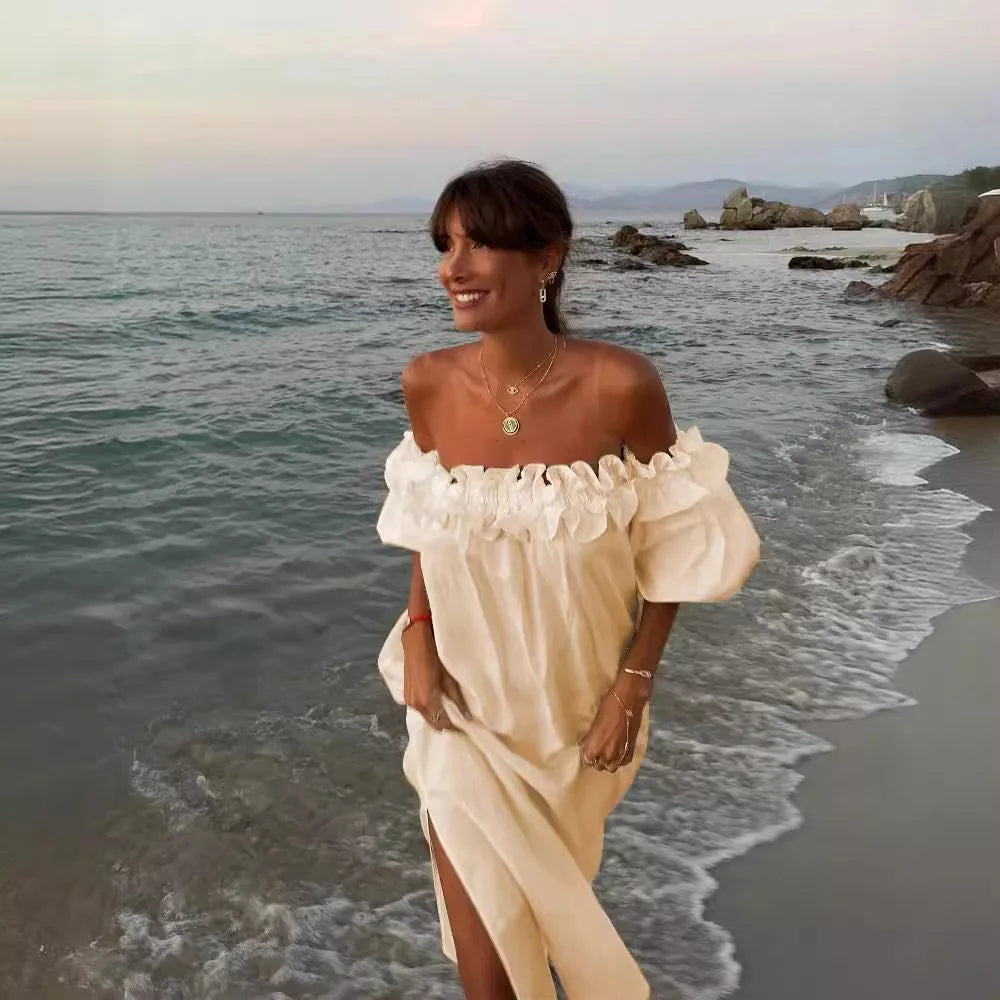 Women Sexy Causual Sleeveless Ruffles Midi Dress Boho Solid Beach Sundress Loose Dress 2025 Summer Elegant Vestidos