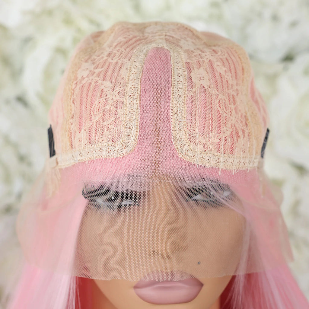 Pink Color Long Silky Straight 13X4X1 HD Full Lace Frontal Wigs For Black Women Preplucked With Baby Hair Daily Party Cosplay