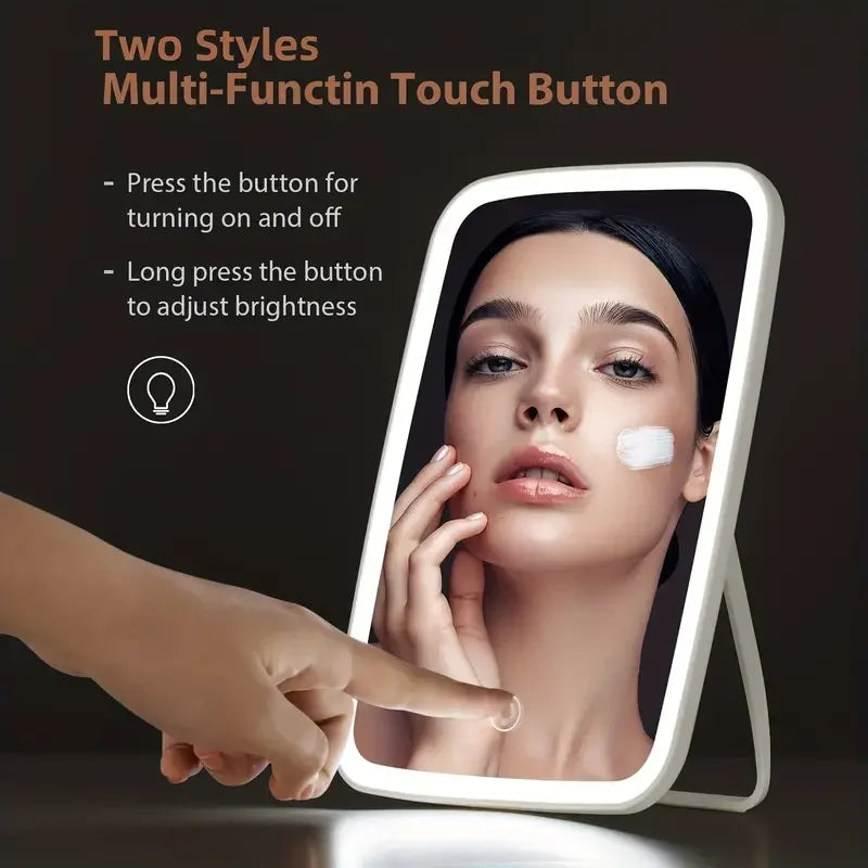 LED Makeup Mirror with Stand Desktop Folding Compact Square Travel Cosmetic Mirror With 3 Colours Lights Portable Handheld Gifts