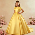White Flower Girl Dress for Wedding With Bow Satin Floor Length Elegant First Communion Ball Birthday Party Gowns