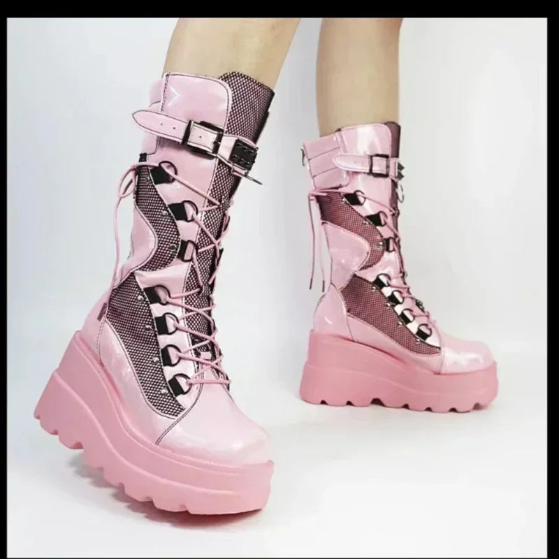 Women High Boots Cosplay Mid-calf Boots High Platform Wedges Boots 2025 Autumn Winter New Designer Gothic Shoes for Women Botas