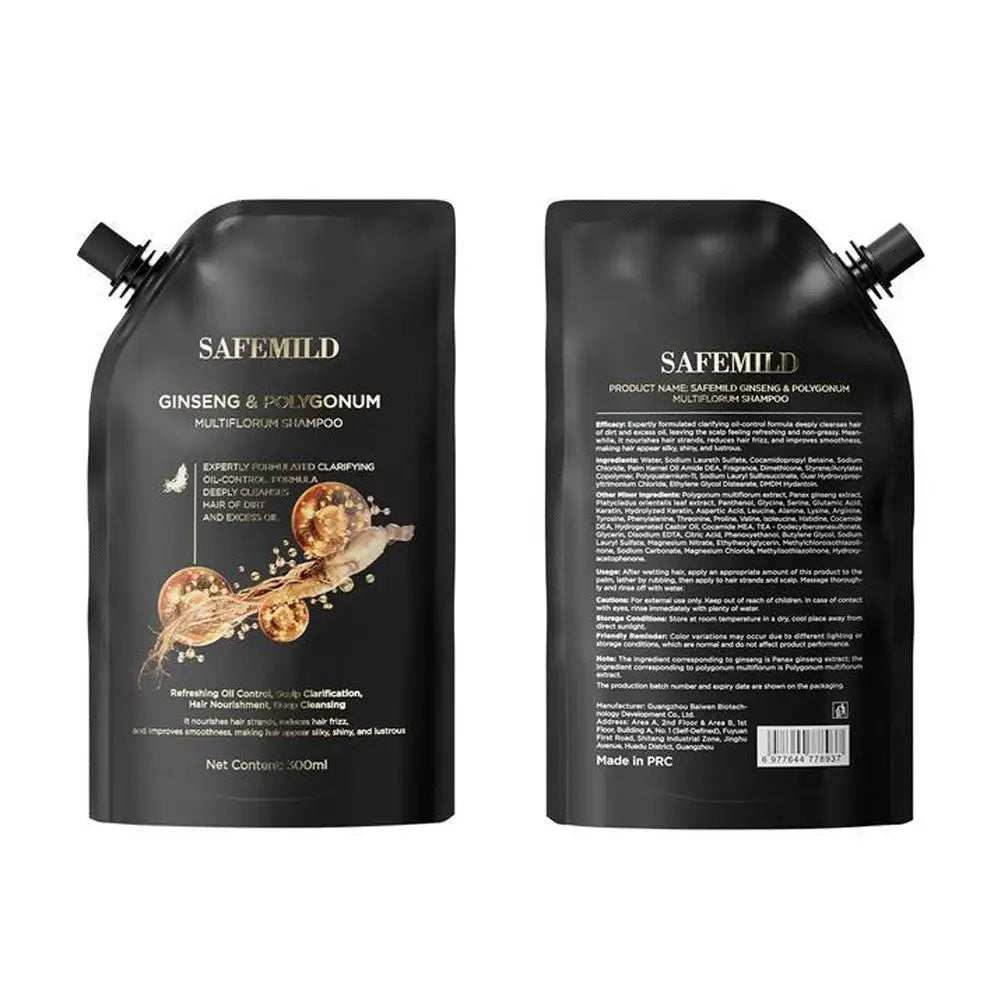 Black Ganoderma Polygonum Multiflorum Shampoo Ginseng Herbal Repair Nourish Hair Soft Smooth Moisturize Scalp Care 100ml/300ml
