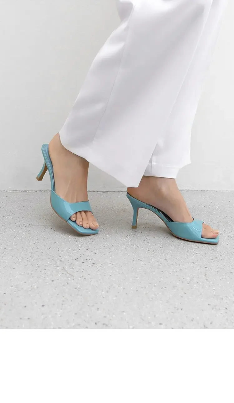 Summer New Slippers Women  Trend Sexy Large Size Square Toe Thin Heels Shoes Ladies Casual Slippers Heel zapatos