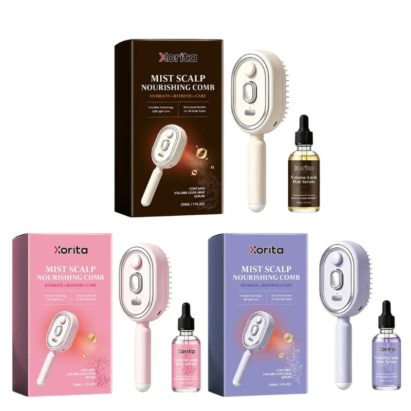  Electric Spray Air Cushion Scalp Comb Fine Mist Scalp Care Comb LED Therapy Massager Brush With Nourishing Hair Growth Serum