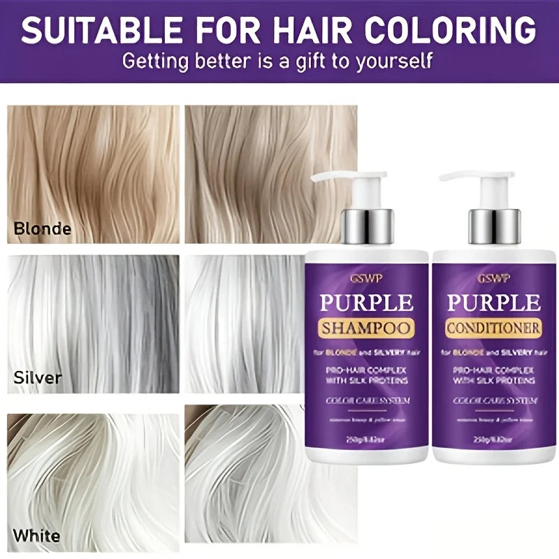 GSWP Purple Shampoo & Conditioner Set, Removes Brassy Yellow Tones,Reduces Frizz and Split Ends, Deeply Moisturises.250+250g