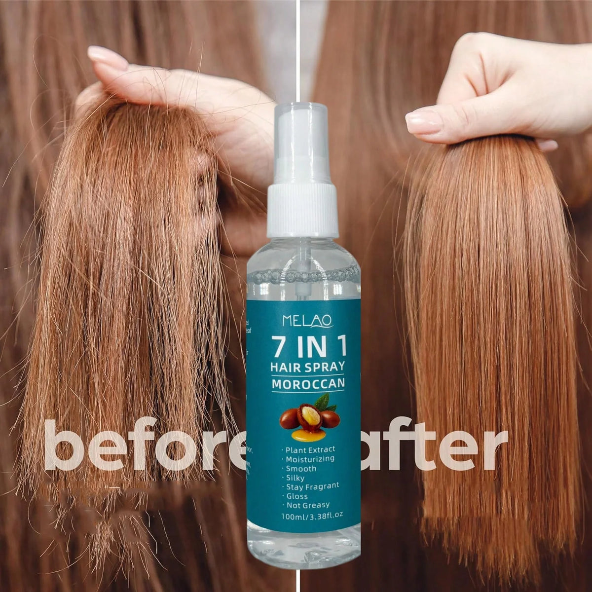 MELAO 7 IN 1 Moroccan Hair Spray, Moisturizing, Smooth & Silky, Glossy, Fragrant, Not Greasy, Instant Detangling & Frizz Control