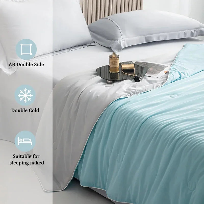 Air Condition Comforter for Summer Pure Color Ice Silk Cooling Blanket Lightweight and Smooth Twin/King Size Cold Quilt