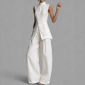 2026 Elegant Office Lady Commuting Simple Suit 2 Pieces Set Straight Pants Split Sleeveless Tops A Line High Collar Fashion Y2K