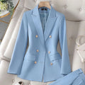 Fashion Office Ladies Pant Suit 2 Piece Sets Women Solid Double-breasted Business Work Wear Blazer Jacket and Trouser Female
