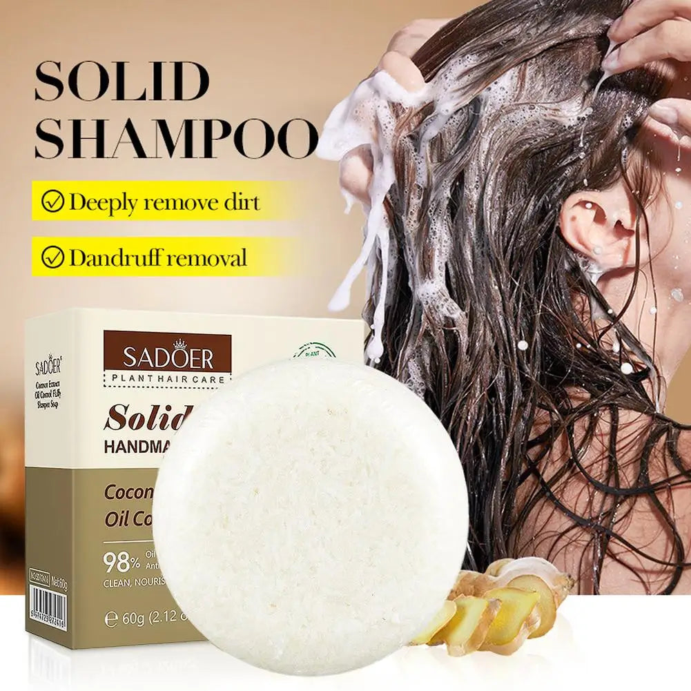Coconut Solid Shampoo Bar 60g Travel Friendly Compact Handmade Soap No Residue Voluminous Deep Cleansing Hair Repair Hair Care