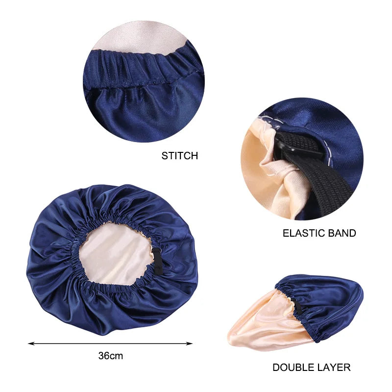 Satin Bonnet For Sleeping Adjustable Silk Bonnet For Curly Hair Bonnets Double Layer Large Satin Lined Sleep Cap For Women