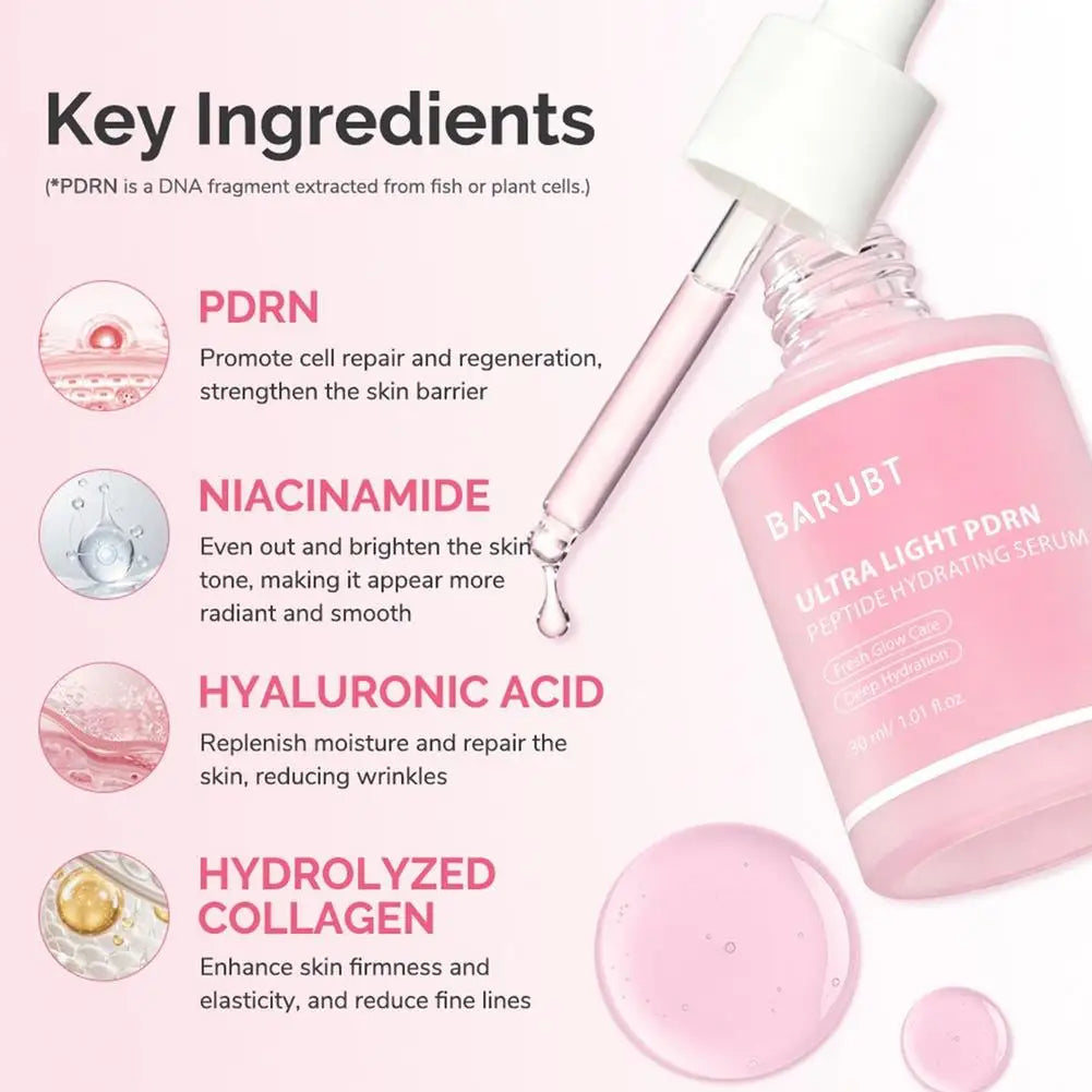 Ultra Light PDRN Collagen Essence Korean Peptide Hydrating Serum Fresh Glow Care Deep Hydration 30ml Original Pink Facial Serum