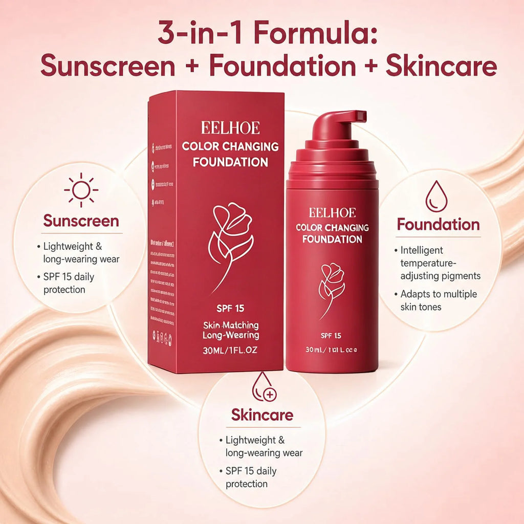 Korean Color Changing Foundation for Mature Skin SPF 15 Hydrating Liquid Concealer for Fine Lines & Wrinkles Dewy Natural Finish