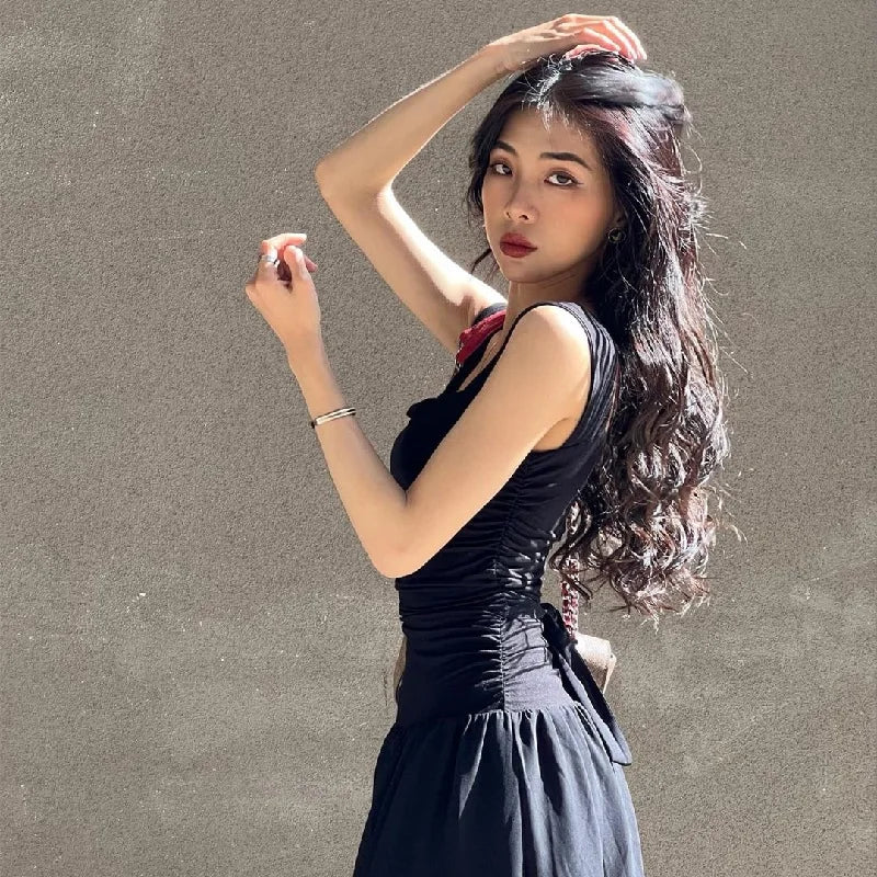 Elegant Slip Long Dresses Sexy Women Ruched Bodycon Solid Maxi Dress Spring Y2K Summer Temperament High-waist Vestidos