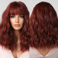 Short Wavy Bob Wigs for Women Dark Brown Bob Natural Synthetic Wig with Bangs for Girl Daily Cosplay Use Heat Resistant