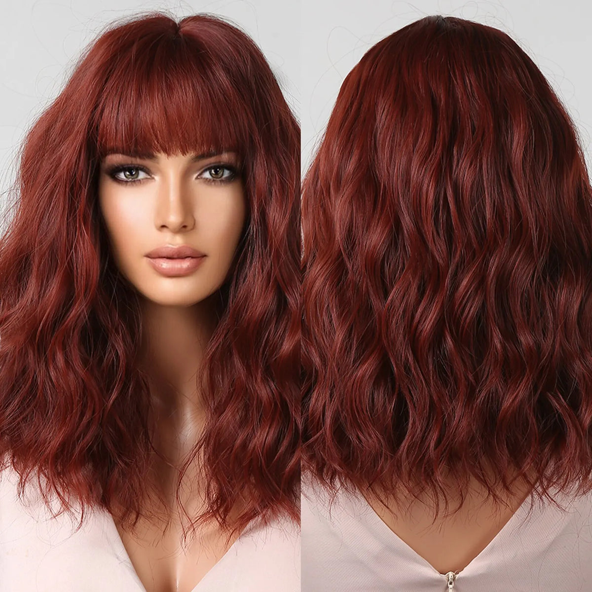 Short Wavy Bob Wigs for Women Dark Brown Bob Natural Synthetic Wig with Bangs for Girl Daily Cosplay Use Heat Resistant