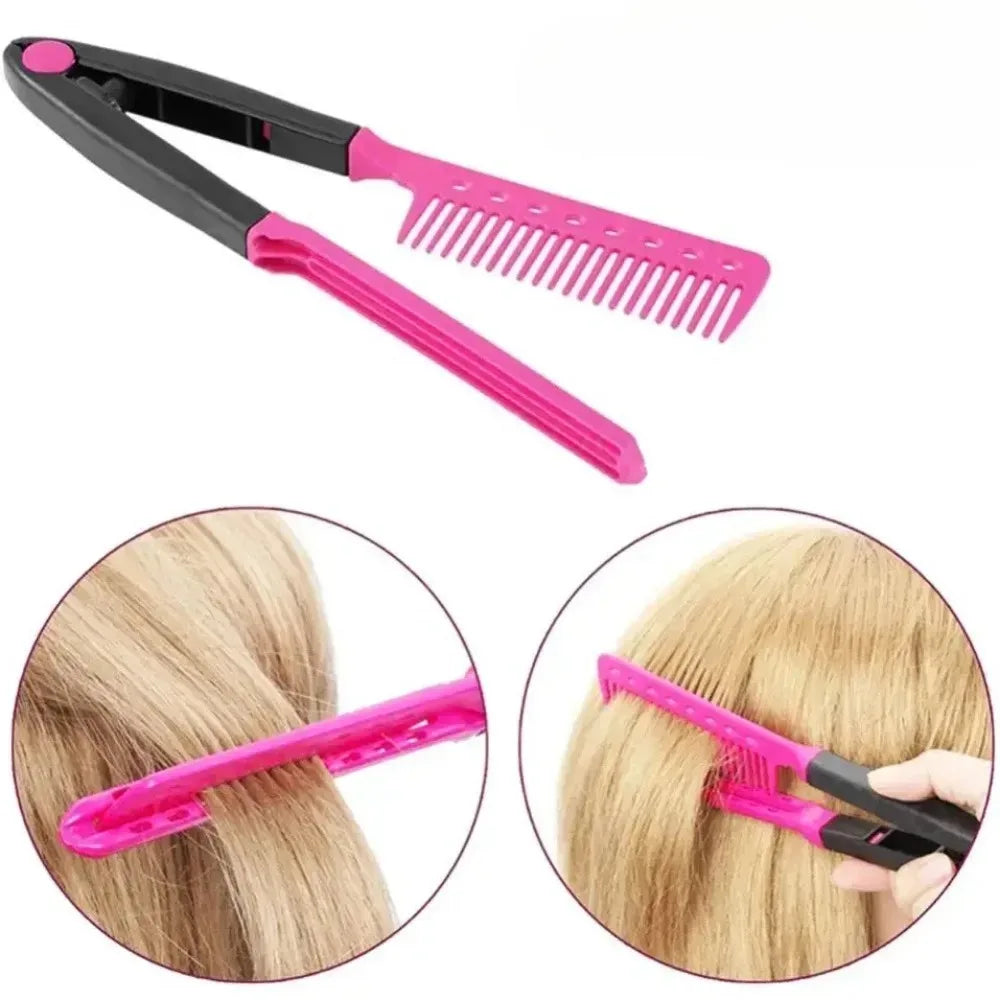 Folding V Type Hair Straightener Brush Multifunctional Styling Comb DIY Straight Curly Hair Hairdressing Accessory