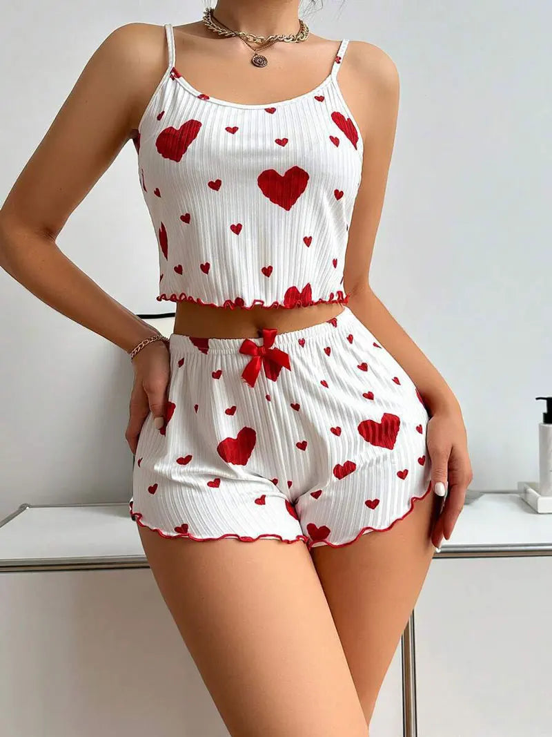 2 Pieces Set Women'S Pajama Shorts Suit Homewear Print Underwear Pijama Sexy Lingerie Camisoles Tanks Nighty Ladies Sleepwear