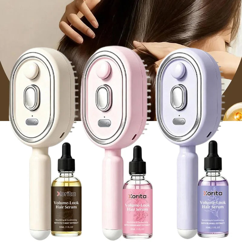 Electric Spray Air Cushion Scalp Comb Fine Mist Scalp Care Comb LED Therapy Massager Brush With Nourishing Hair Growth Serum