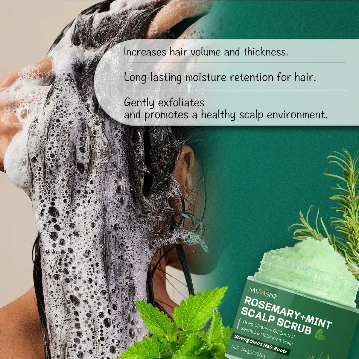 Rosemary Mint Scalp Scrub Deep Cleansing Refreshing Oil Control Rosemary Shampoo for Strengthens Hair Nourishing the Scalp 100g