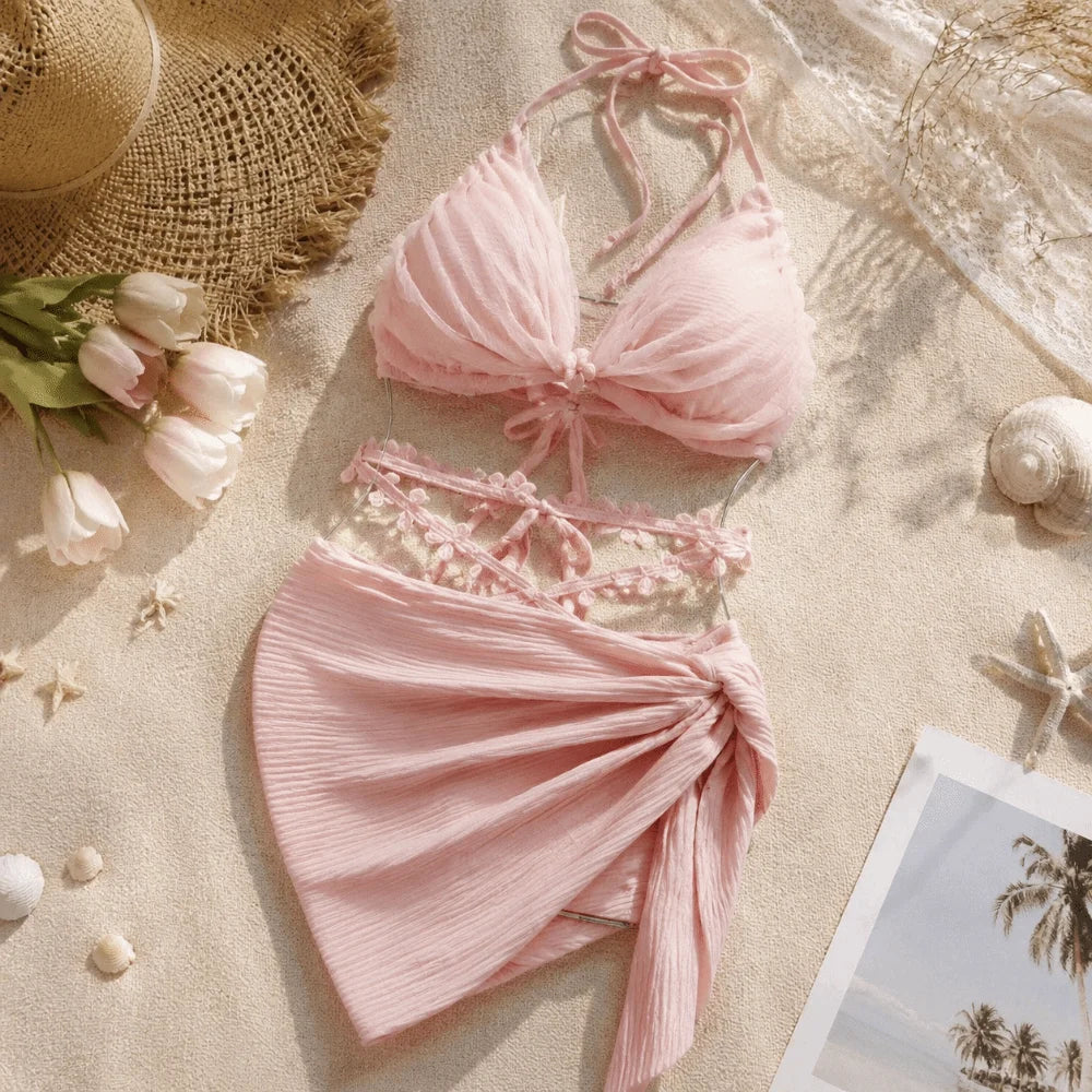 Fashion Sleeveless Bikini Set Slim Fit Lace Up Swimwear Set Deep-V Beachwear Clothing Bathing Suit Pool Party