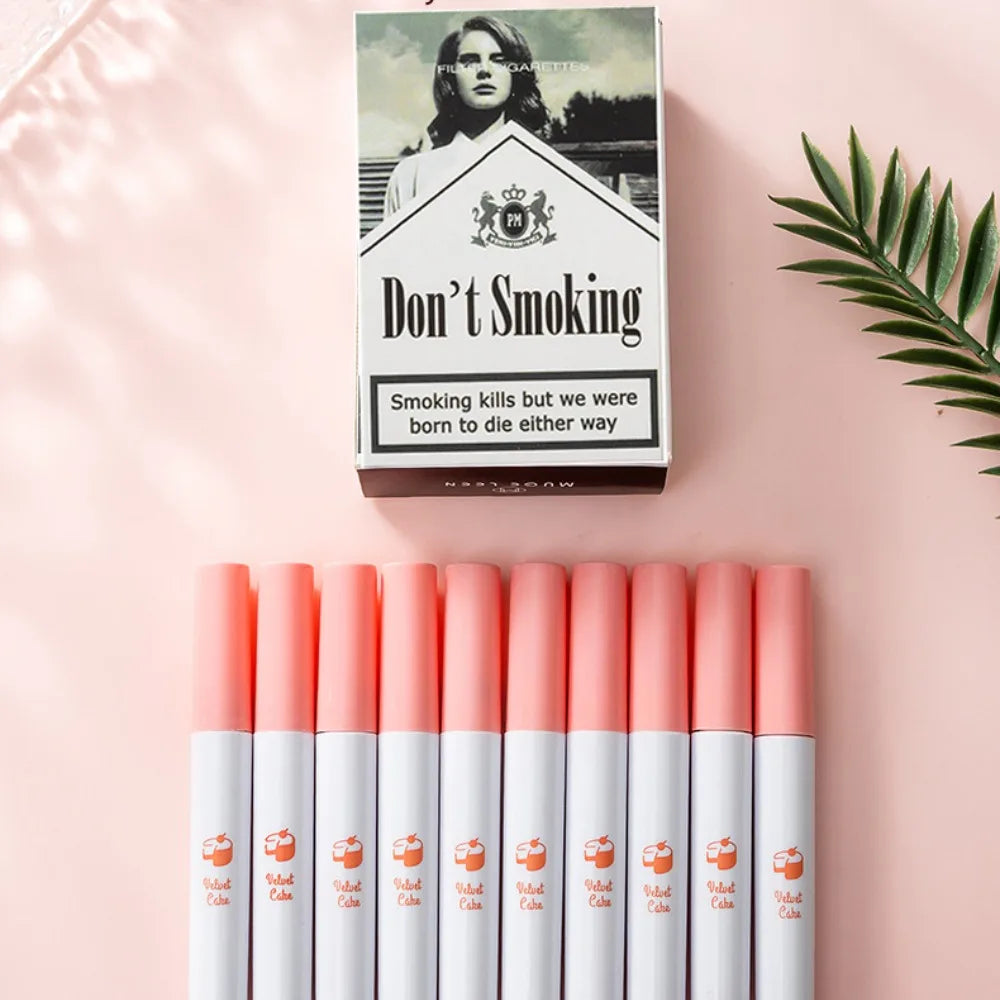 Matte Non-Stick Cup Lip Gloss 10 Sticks Cigarette Tube Lip Glaze Set Liquid Lipstick Velvet European and American Makeup