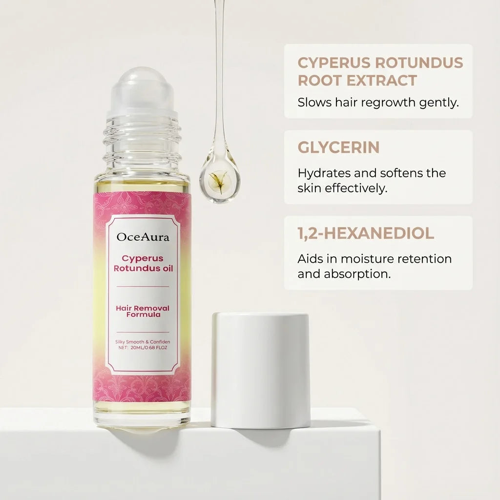 Cyperus Rotundus Hair Removal Care Oil - Anti Hair Growth Inhibitor & Soothing Oil with Roller Ball Post-Shave Skin Hydration